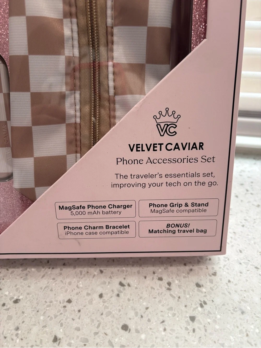 NEW IN BOX- Velvet Caviar Beige Check Phone Accessories Set